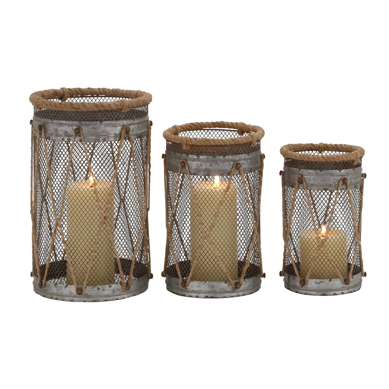 Set of 3" Silver Metal Rustic Lantern, 11", 9", 8"
